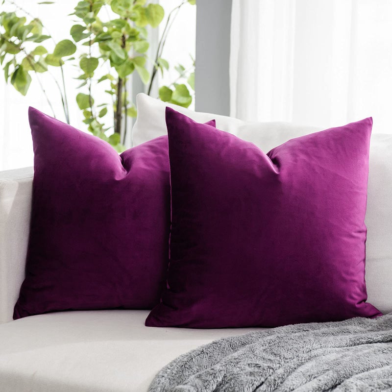 QUAFOO Purple Couch Velvet Throw Pillow Covers 18x18 inch Set of 2 with Zipper Decorative Luxury Soft Solid Square Cushion Covers Case for Sofa Bed Living Room Car - Image 1
